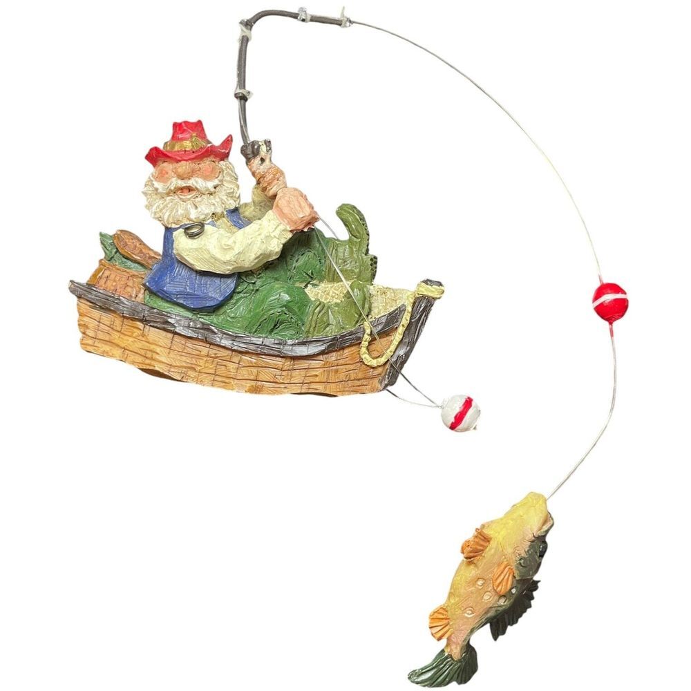Santa Fishing in‎ Boat with Attached Fish on Line Christmas Ornament Outdoors